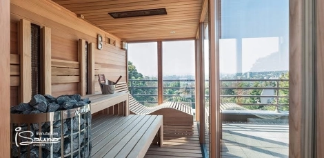 Exteriérová sauna s relax posteľou