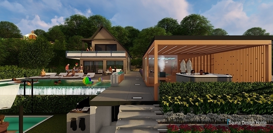 Vizualizácia sauna wellness záhrady 