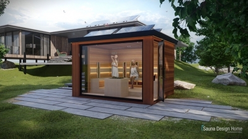 záhradná rodinná sauna, panorama sauna, exteriérová sauna
